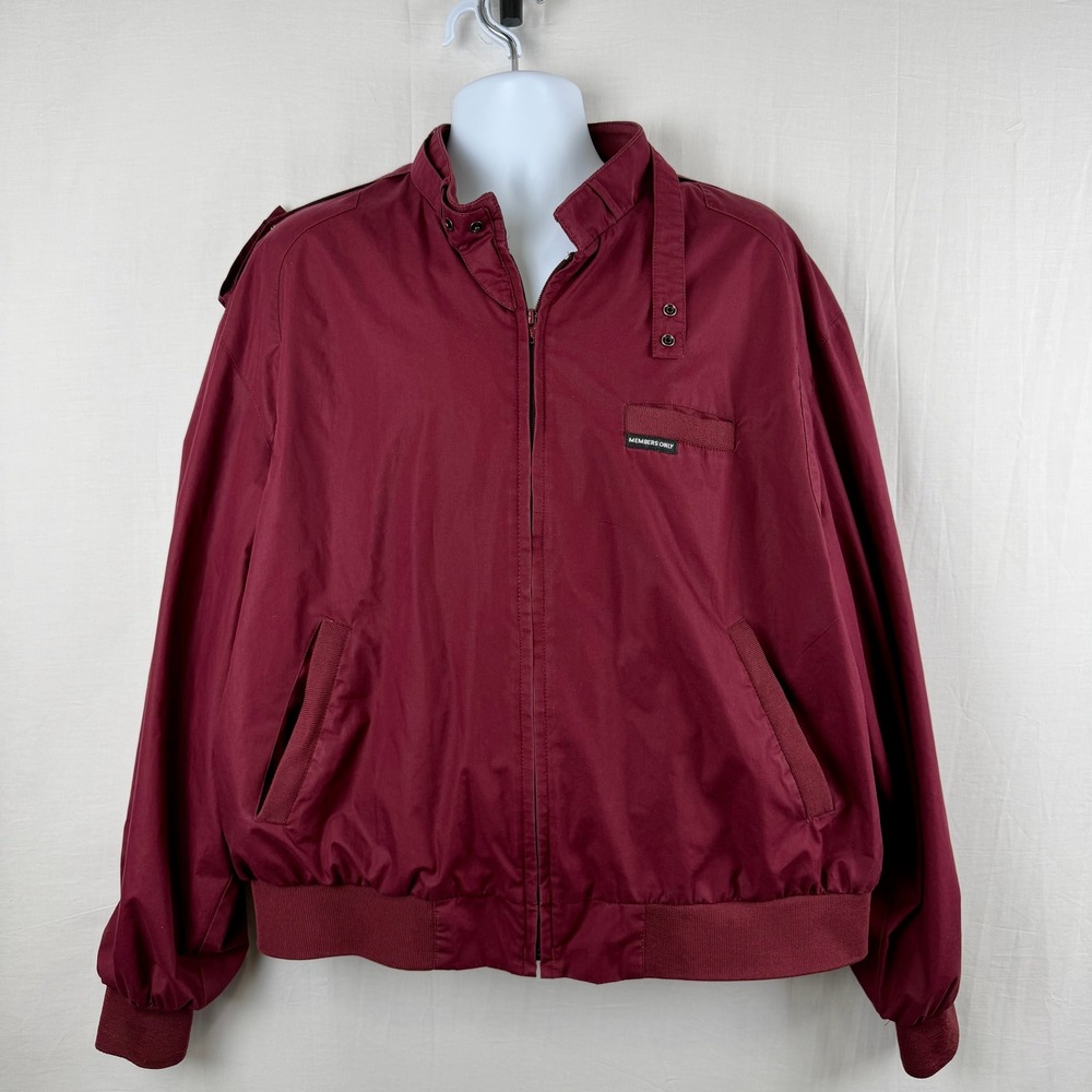 Members Only Mens Burgundy Racer Jacket XXL Iconic Throat Latch Bomber